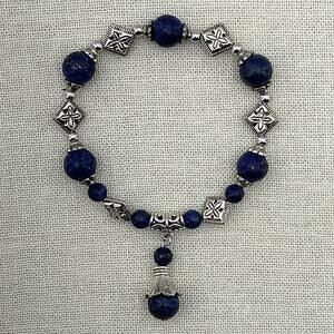 Charm Lapis Lazuli Bracelet Sterling Silver Ethnic Style Women Fine Jewelry